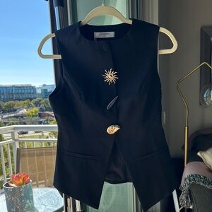 Black Sleeveless Split Vest with Metal Button Accents